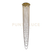 Pendente Swoop 5LT, ottone satinato e cristallo trasparente