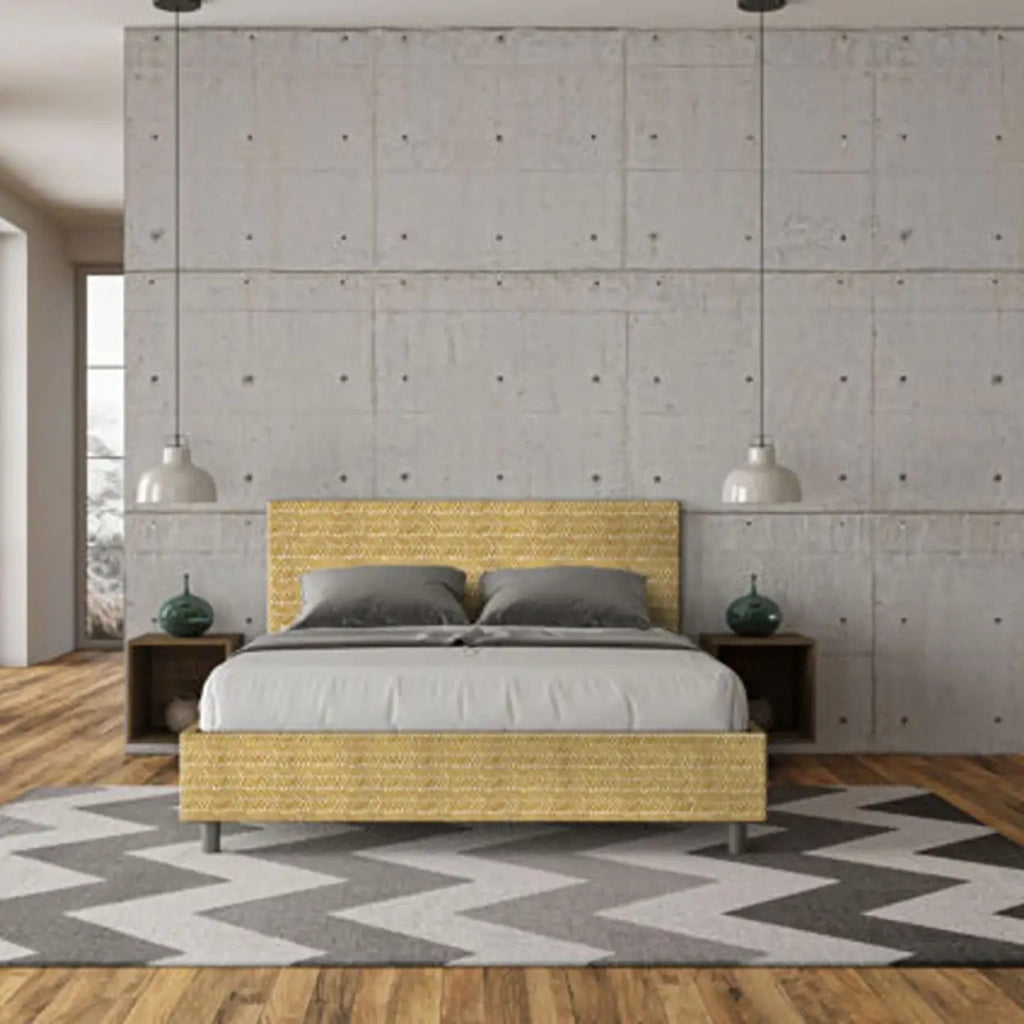 Letto matrimoniale con rete imbottito 160x210 tessuto Aragona 3 giallo Adele