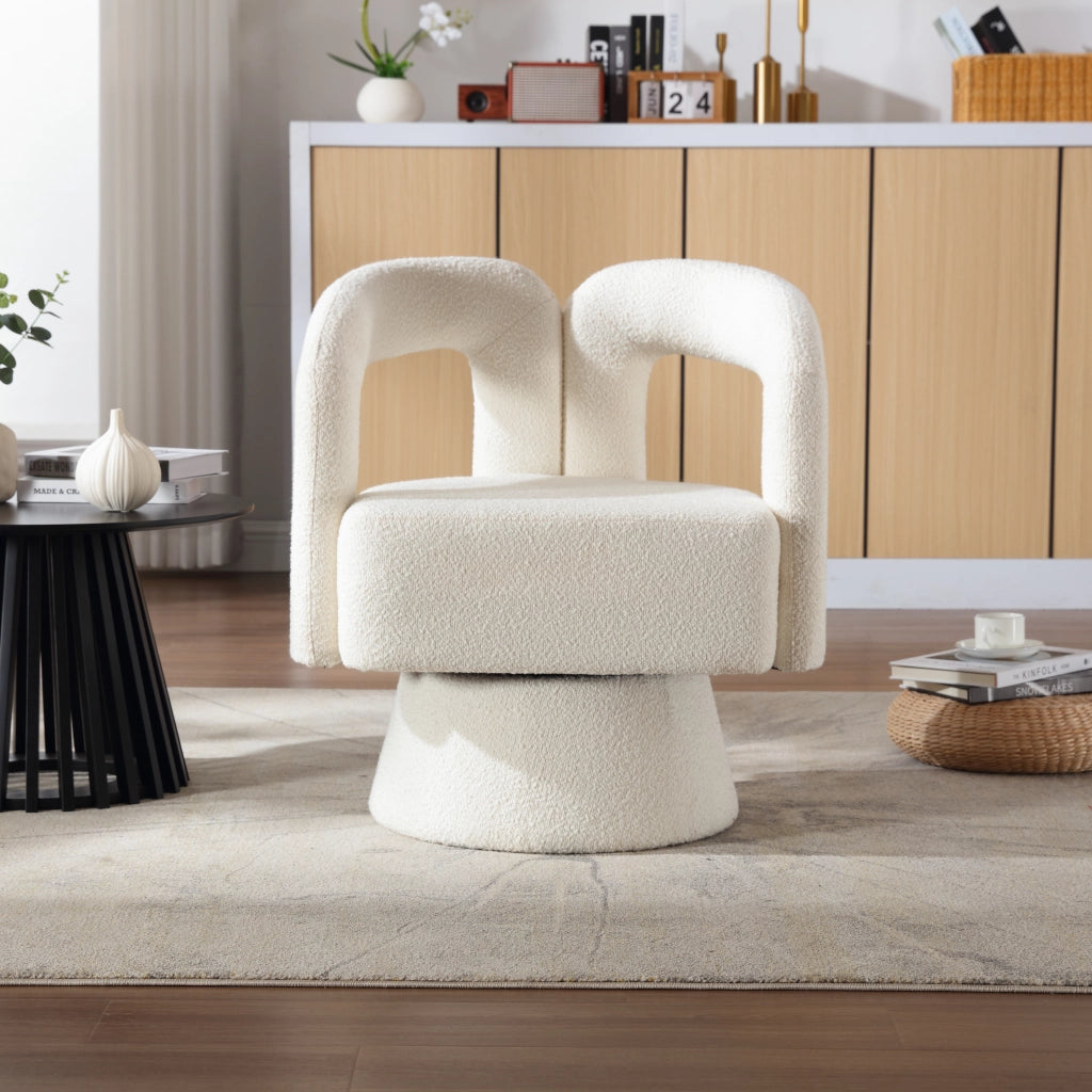 POLTRONA Girevole 360° 67x55x74 cm Boucle Beige