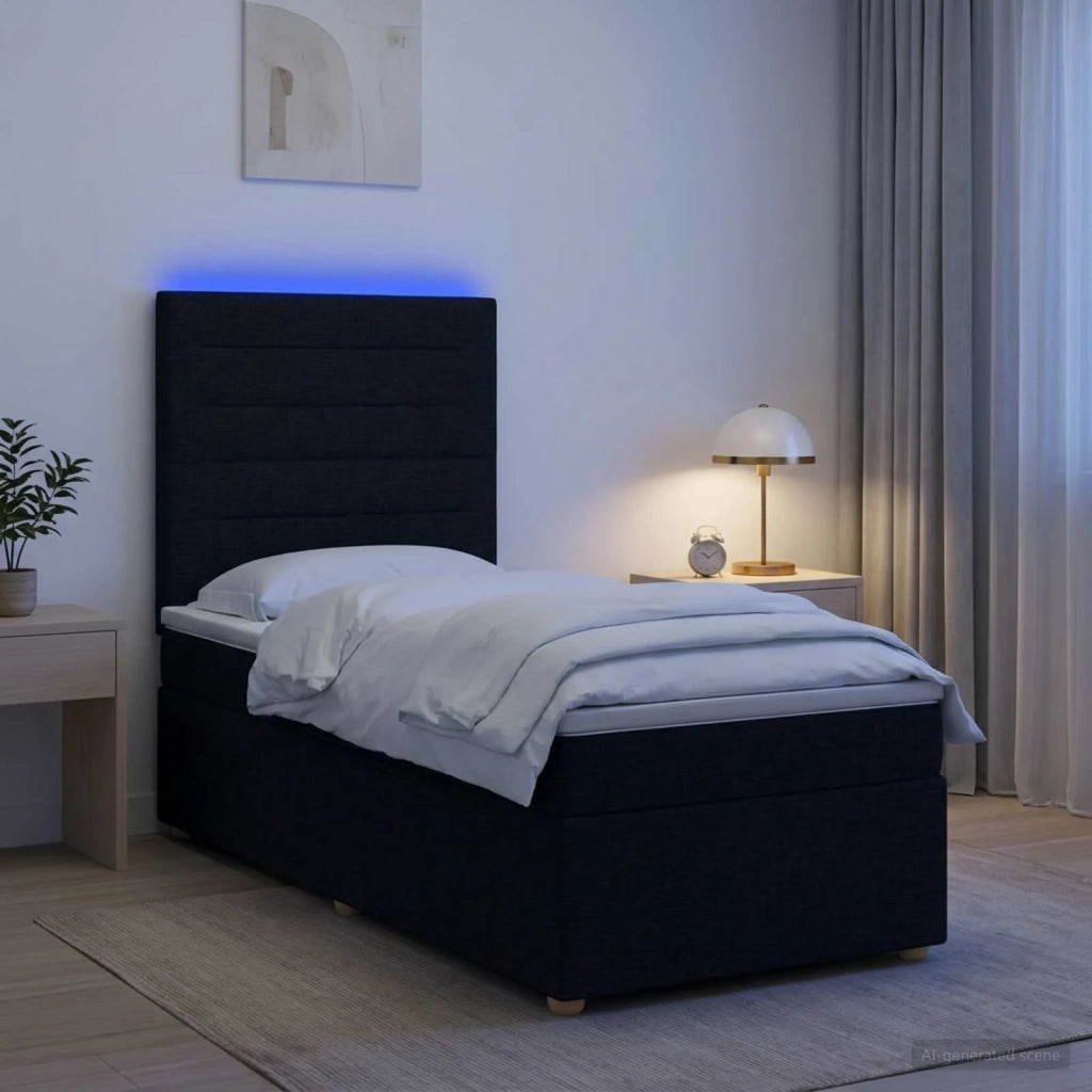 Letto box spring con materasso Nero 90 x 190 cm Tessuto 3455233