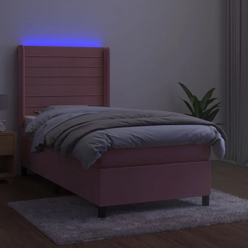 Letto a Molle con Materasso e LED Rosa 90x190 cm in Velluto 3139600