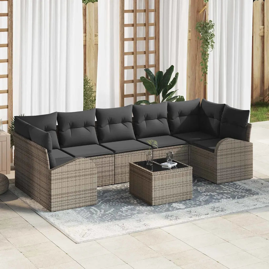 Set Divano da Giardino con cuscino 8 pcs Grigio polyrattan