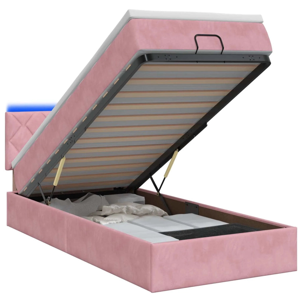 Letto Ottomano con Materasso e LED Rosa 80 x 200 cm Velluto 3457178