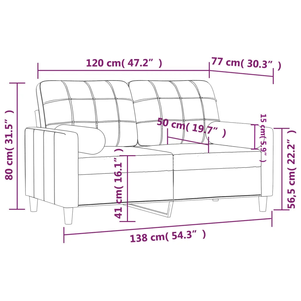 Divano a 2 Posti con Cuscini-Sofa 2 Posti con Cuscini Tortora 120 cm in Tessuto 590061