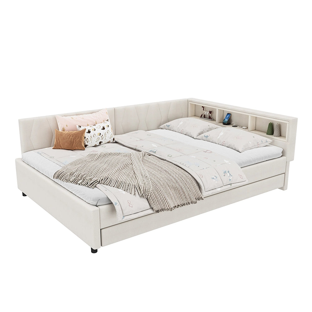 Daybed - Xylo - 140x200 cm LED USB gigogne beige