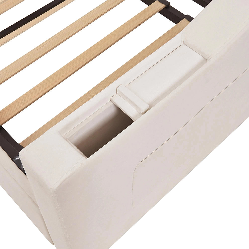 Divano letto - Xylo - 90/180x190 cm braccioli USB velluto beige