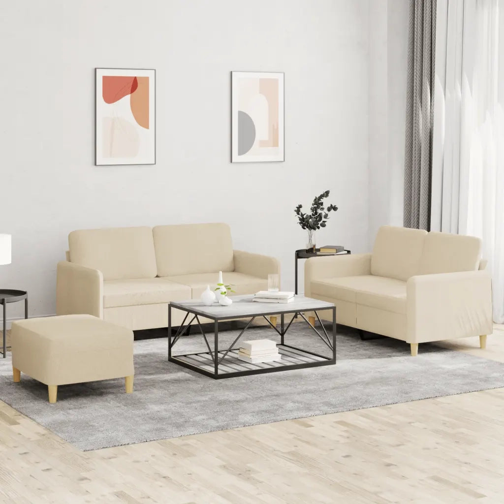 Set di Divani 3 pz con Cuscini Crema in Tessuto 3202096