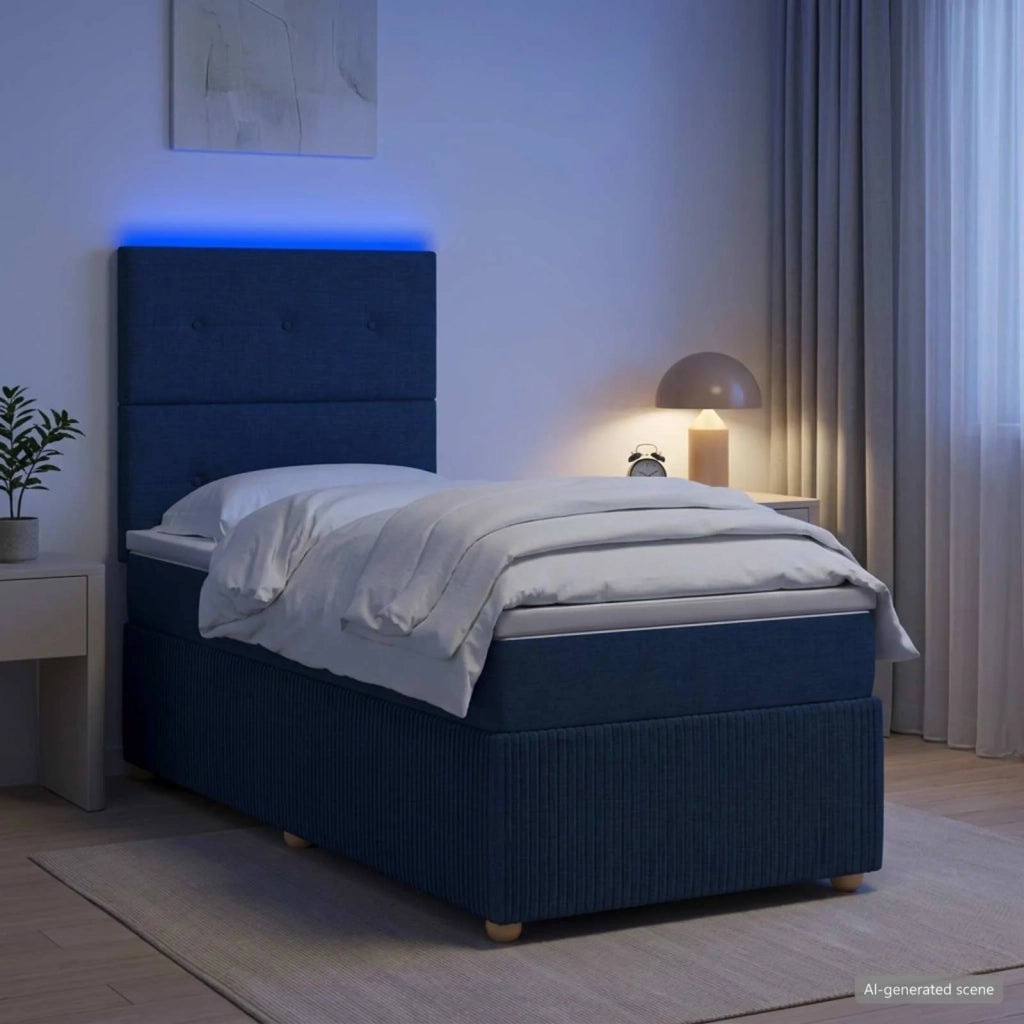 Letto Box Spring LED con Materasso Blu 80 x 200 cm Tessuto 3455733