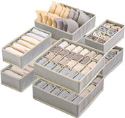 Set di contenitori per capi di abbigliamento, 8-pack sistema di archiviazione, organizzatore per armadio, cassa di stoffa, pieghevole, per reggiseni, cappotti, mutande, calze, sciarpe, cassa pieghevole (grigio)