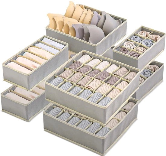 Set di contenitori per capi di abbigliamento, 8-pack sistema di archiviazione, organizzatore per armadio, cassa di stoffa, pieghevole, per reggiseni, cappotti, mutande, calze, sciarpe, cassa pieghevole (grigio)