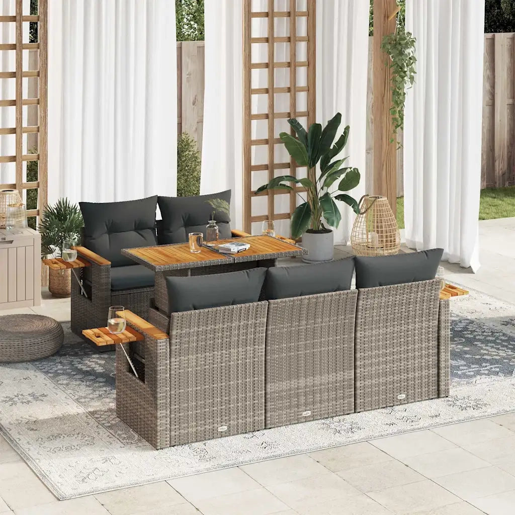 Set Divano da Giardino 6pz con Cuscini Grigio Polyrattan Acacia 3327553