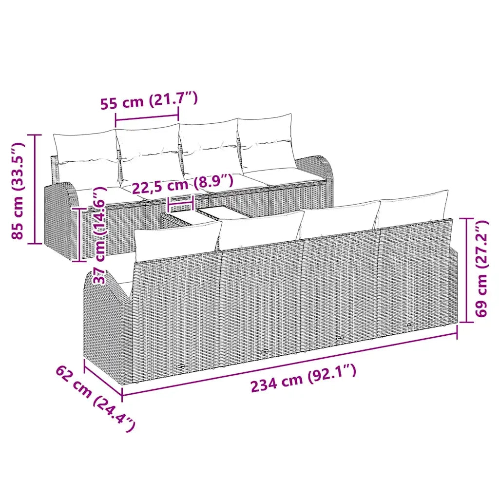 Set Divano da Giardino Nero 55 x 55 x 37 cm polyrattan 3345973