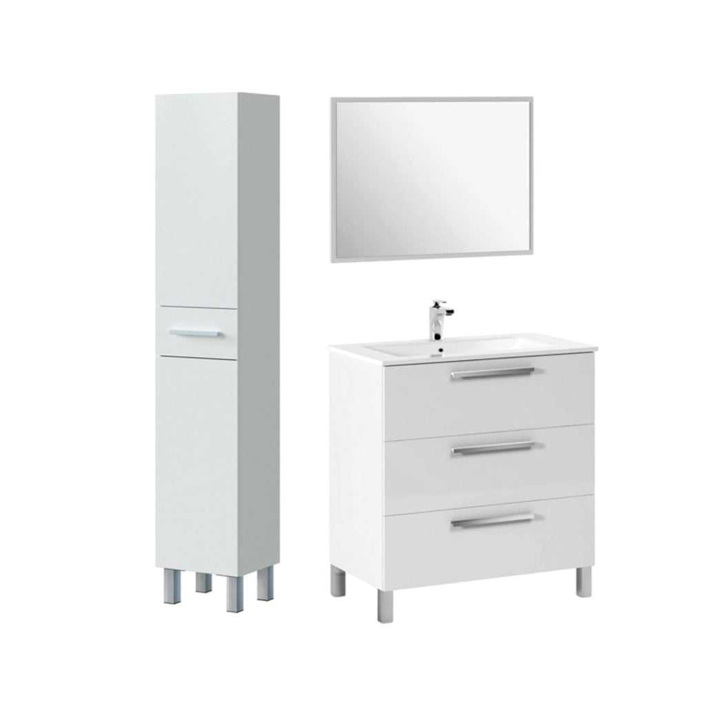 Florinas, set Mobili Bagno Specchio Incluso, Bianco Lucido