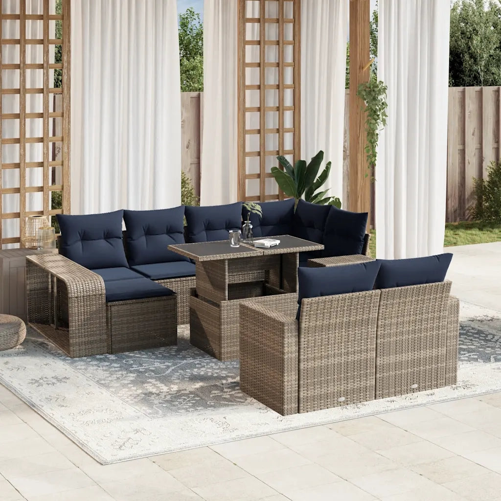 Set Divani da Giardino 11 pz con Cuscini Grigio in Polyrattan 3274584