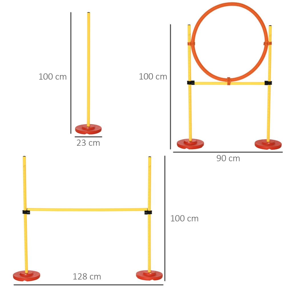 Set Agility Dog 3 Esercizi Slalom Ostacoli Anello ¨C Minimal ¨C Giallo e Rosso