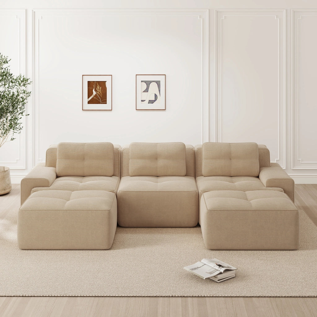 Divano modulare Cloud - Zephmum- U-forma 3 posti velluto beige senza montaggio