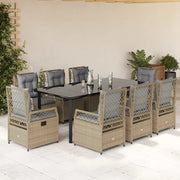 Set da Pranzo da Giardino 9 pz con Cuscini Beige in Polyrattan 3263012