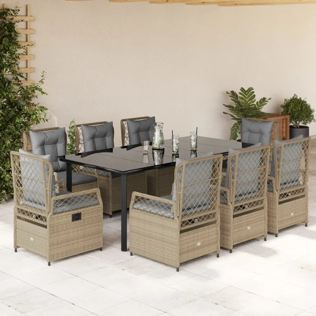 Set da Pranzo da Giardino 9 pz con Cuscini Beige in Polyrattan 3263012