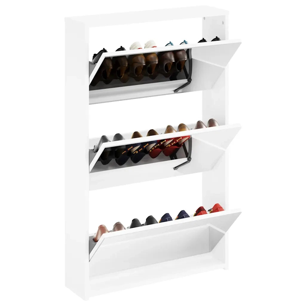 Scarpiera | Mobile per scarpe con 3 Ripiani e Specchio Bianco 63x17x102,5 cm