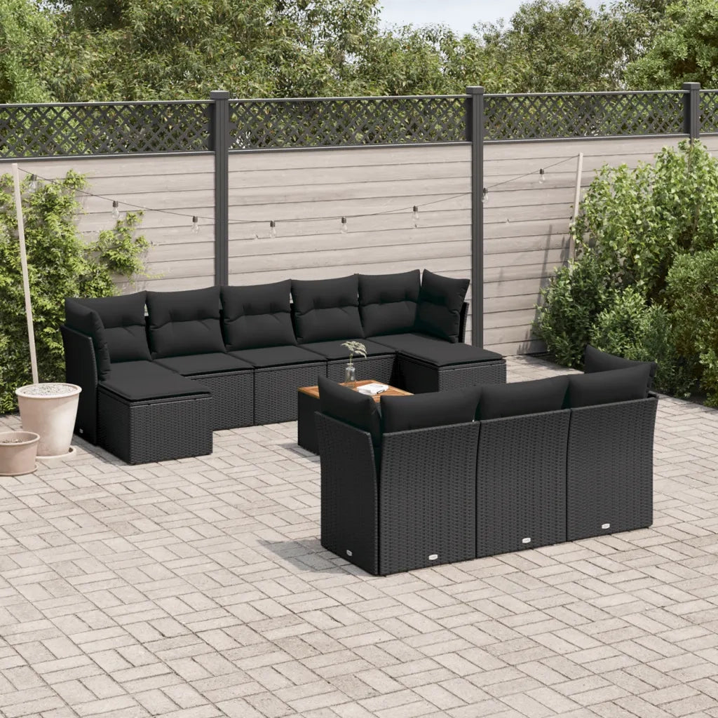 Set Divani da Giardino 11 pz con Cuscini in Polyrattan Nero 3223878