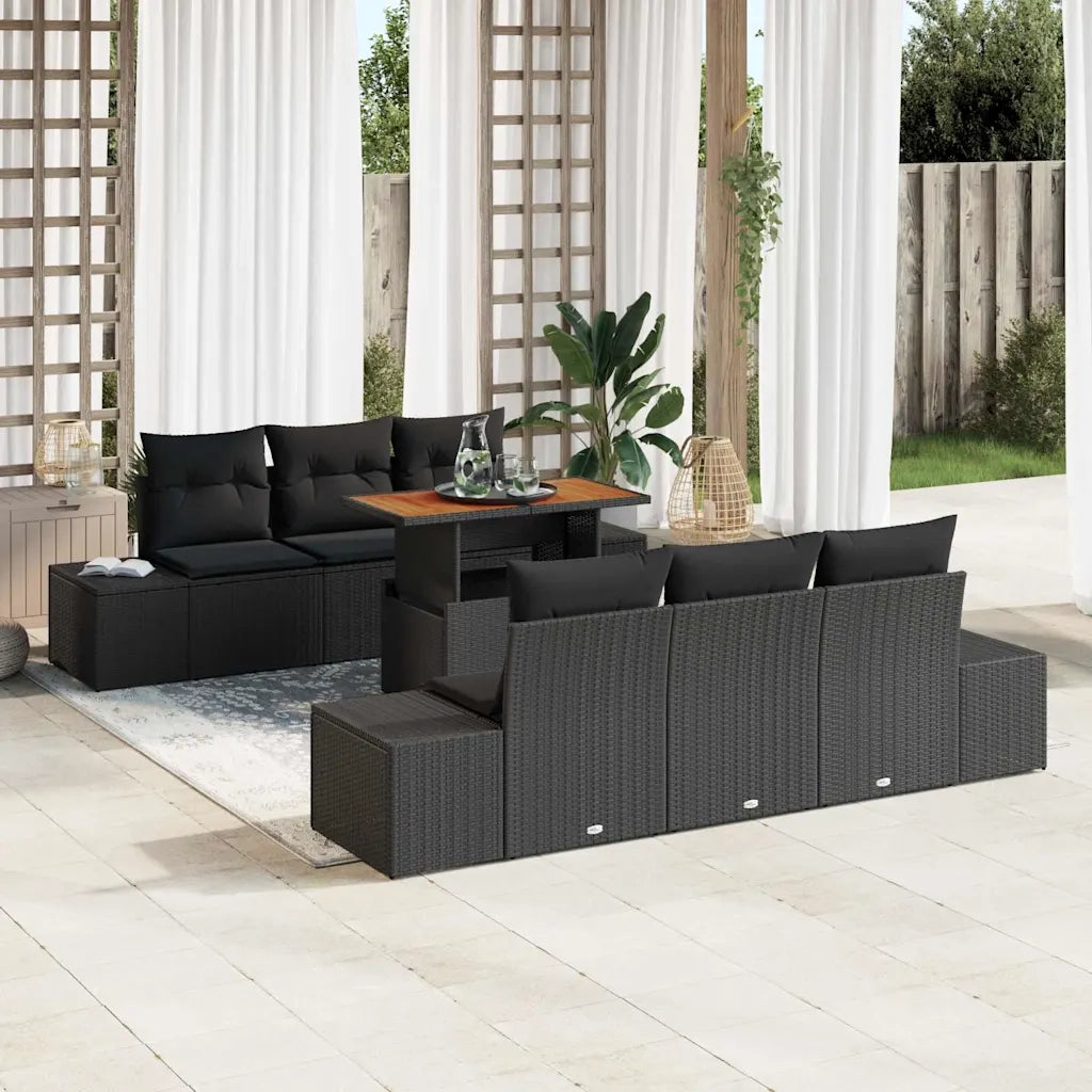 Set da Pranzo per Giardino con cuscino 7 pcs Nero e Marrone
