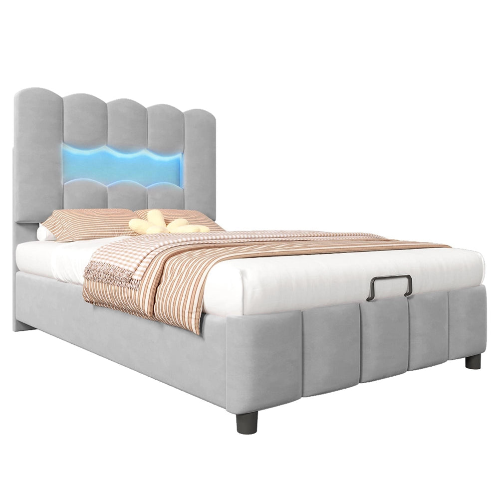 Letto 90x200cm?- Xylo - idraulico LED velluto grigio