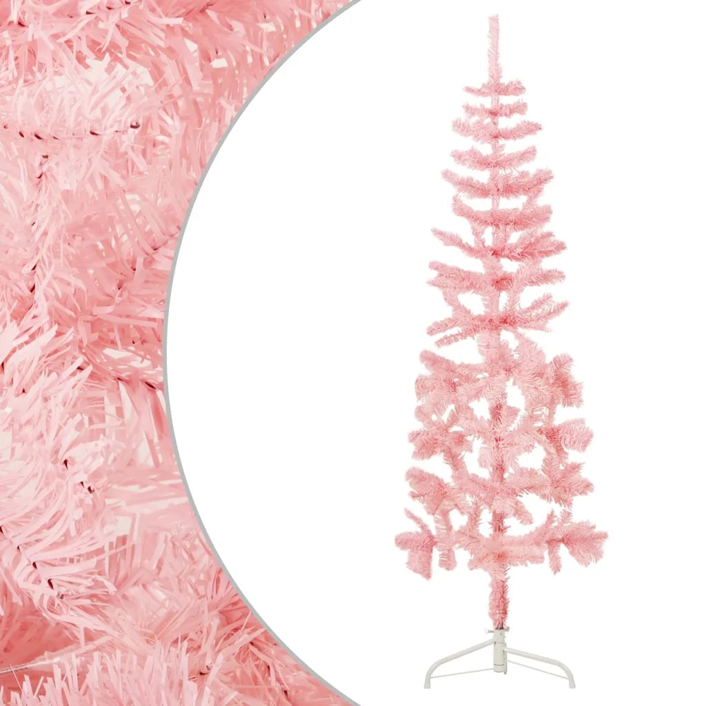 Albero Natale Artificiale Sottile a Metà e Supporto Rosa 120 cm 344569