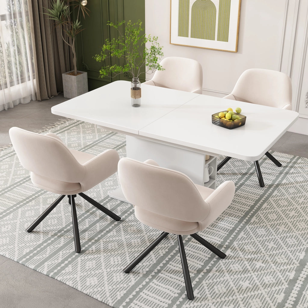 Sedia da pranzo girevole - Zephmum- 4 pezzi, braccioli, velluto, beige