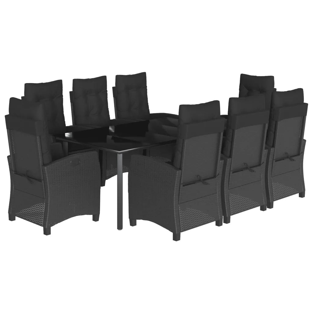 Set da Pranzo da Giardino 9 pz con Cuscini Nero in Polyrattan