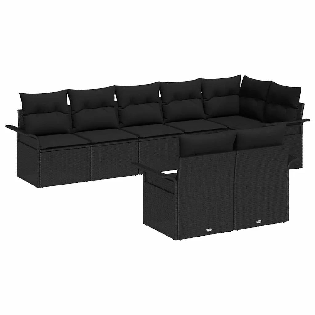 Set Divano da Giardino con archiviazione 8 pcs Nero polyrattan