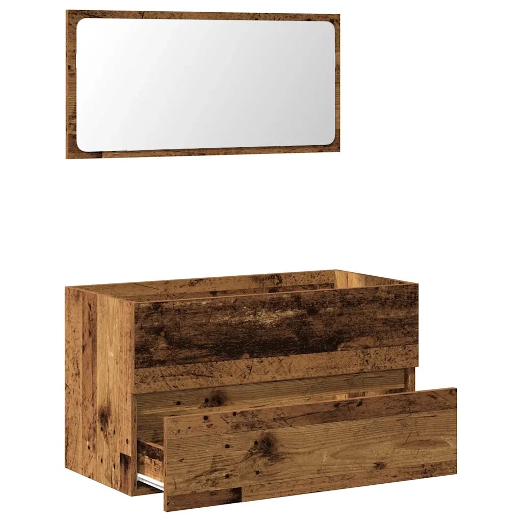 Mobile da Bagno con Specchio in Legno Antico Legno Multistrato 856377