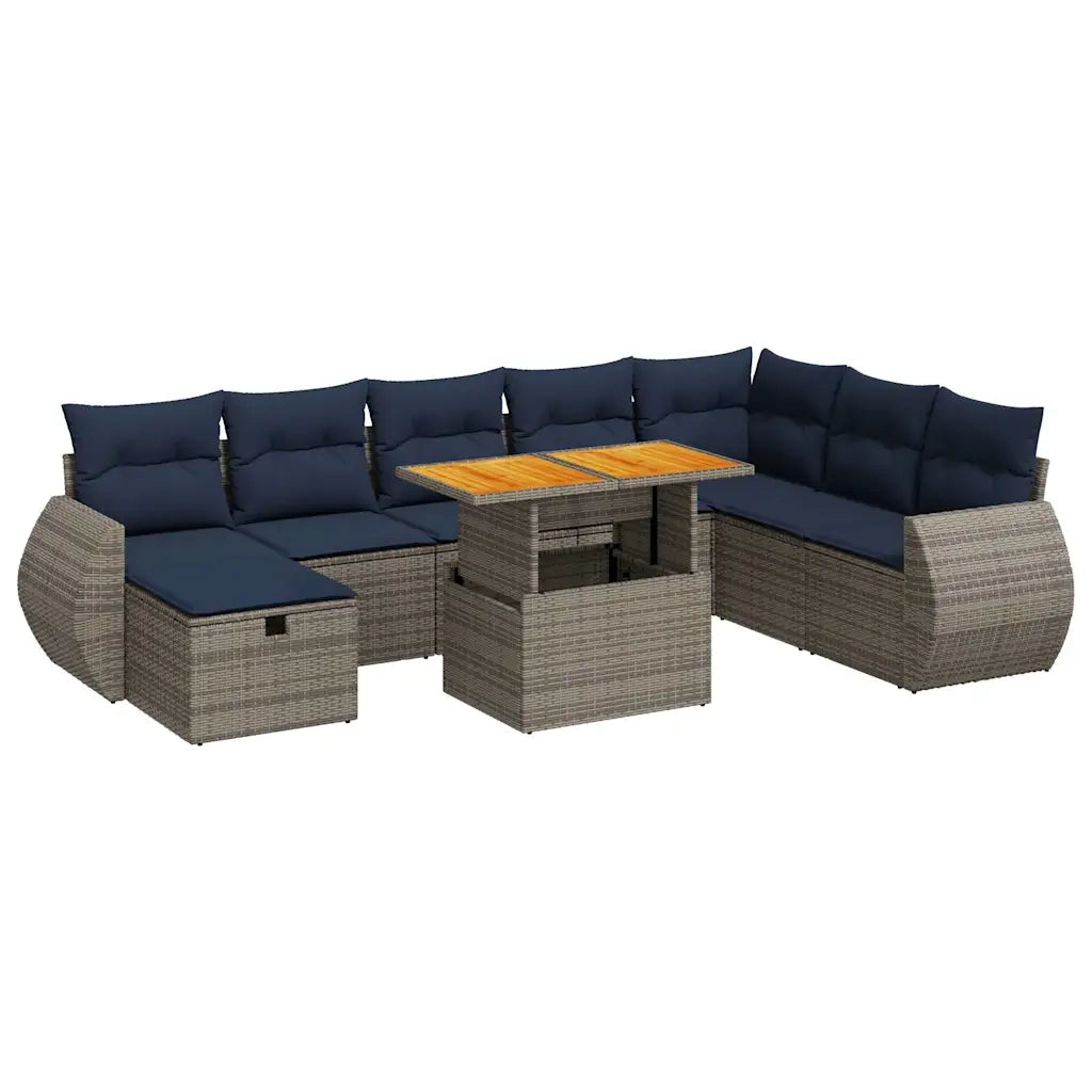 Set Divani da Giardino 9 pz con Cuscini Grigio Polyrattan Acacia 3328076