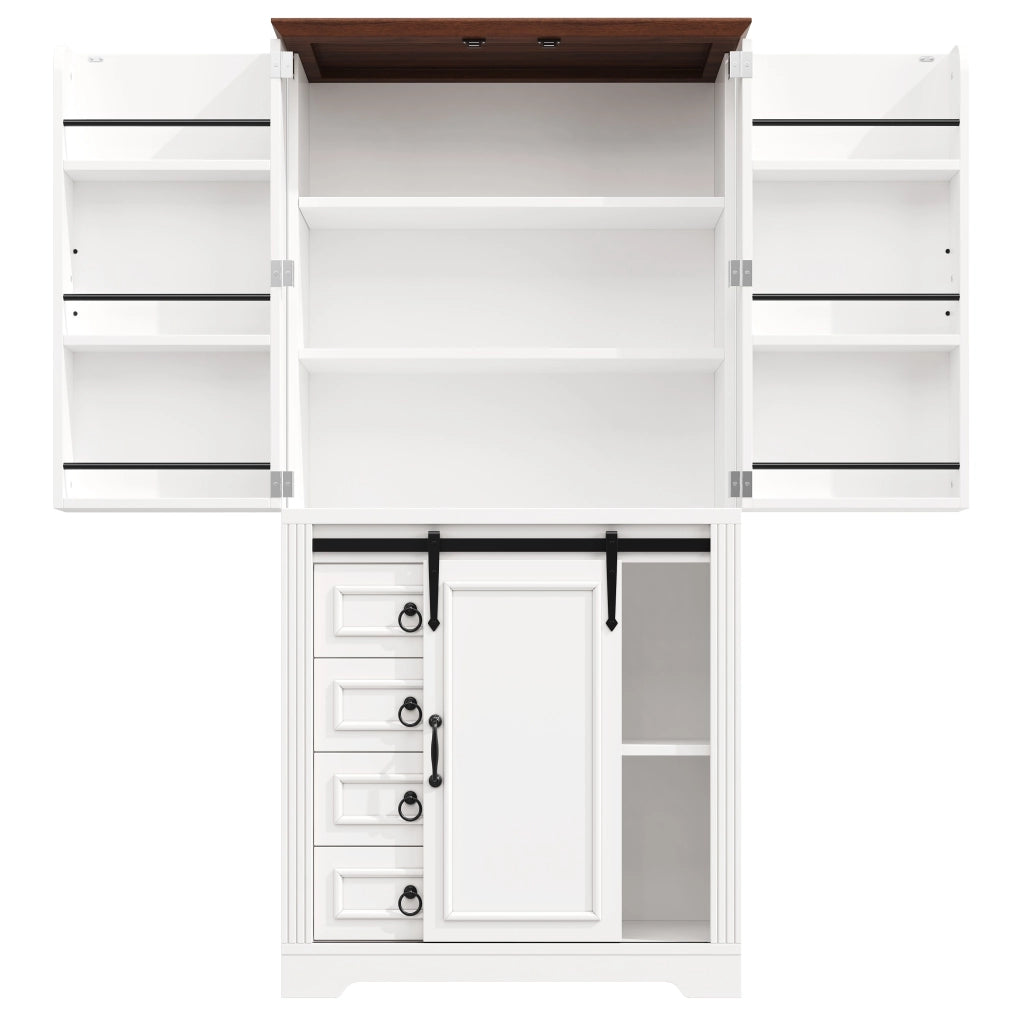 Colonna da cucina con 4 cassetti, ripiani regolabili e soft-close, mensola laterale, per cucina, bianco, 80 × 39,8 × 180 cm