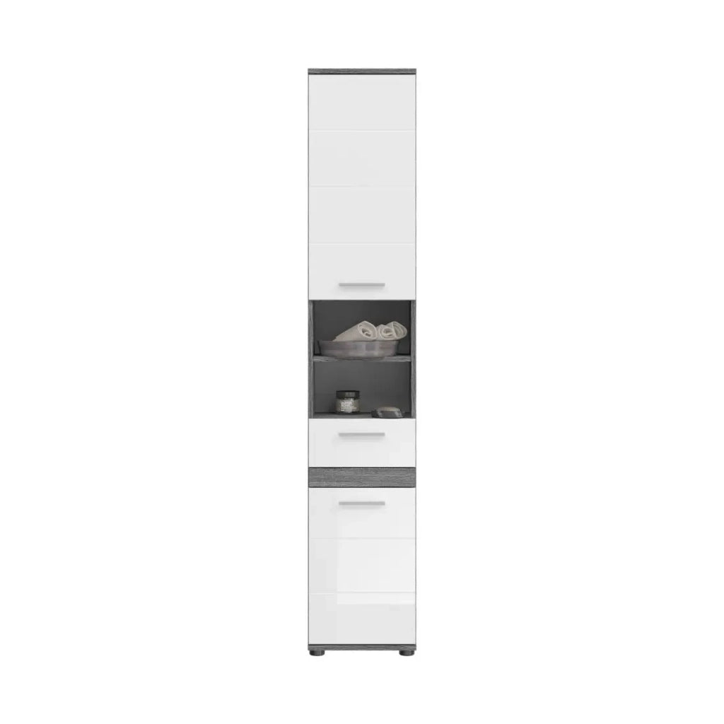 Colonna da bagno WILLIAM 2 porte e 1 cassetto - Bianco e grigio scuro