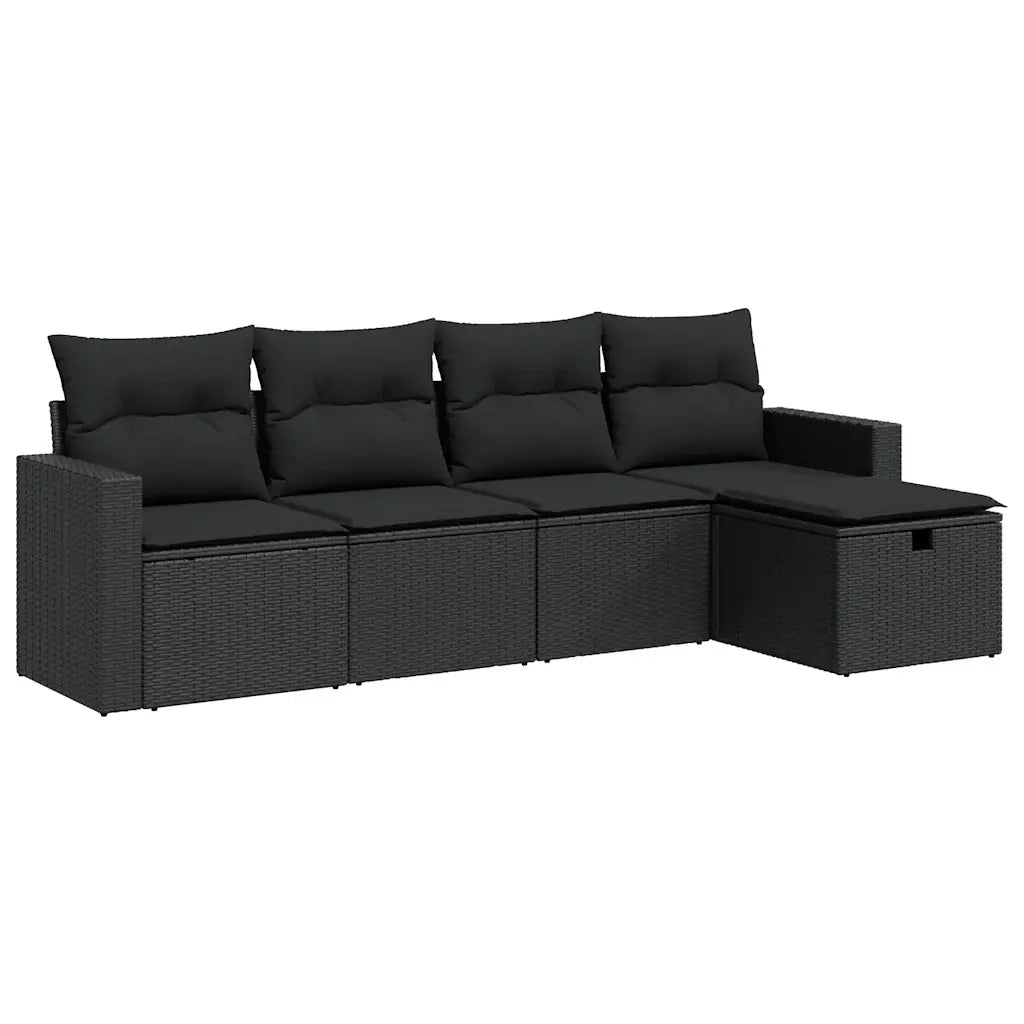 Set Divani da Giardino 5 pz con Cuscini in Polyrattan Nero 3325361