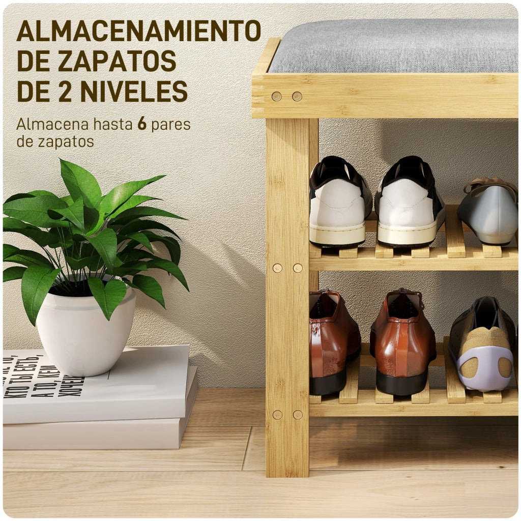 Scarpiera in Bamb¨´ con Cuscino ¨C Minimal ¨C Grigio 60x29x49 cm