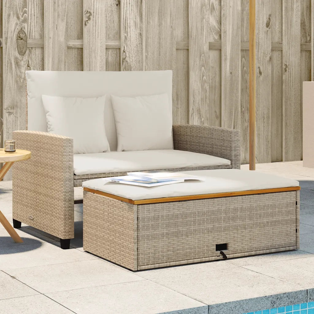 Divano Giardino con Cuscini 2 Posti-Sofa da Giardino-Divanetto da esterno Beige Polyrattan e Acacia