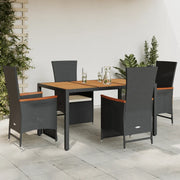 Set da Pranzo da Giardino 5 pz Nero con Cuscini in Polyrattan 3277510