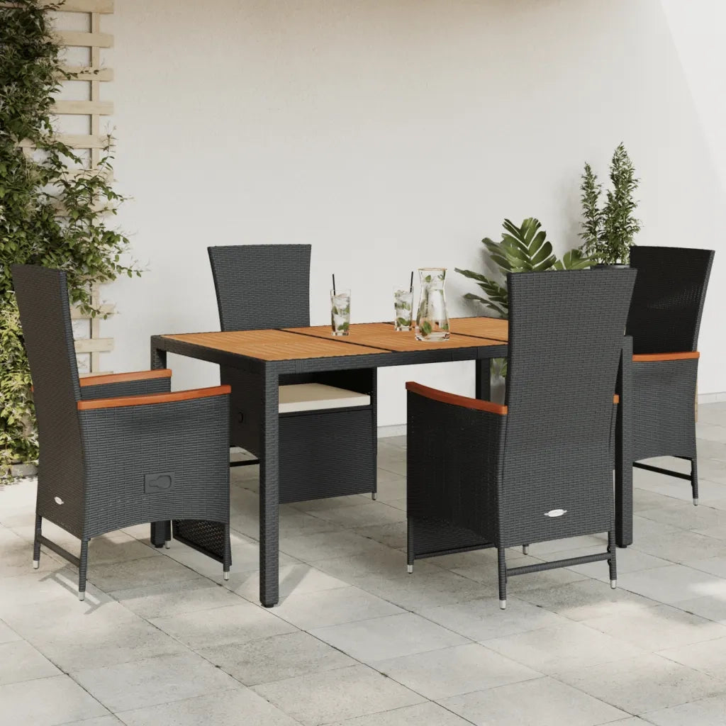 Set da Pranzo da Giardino 5 pz Nero con Cuscini in Polyrattan 3277510