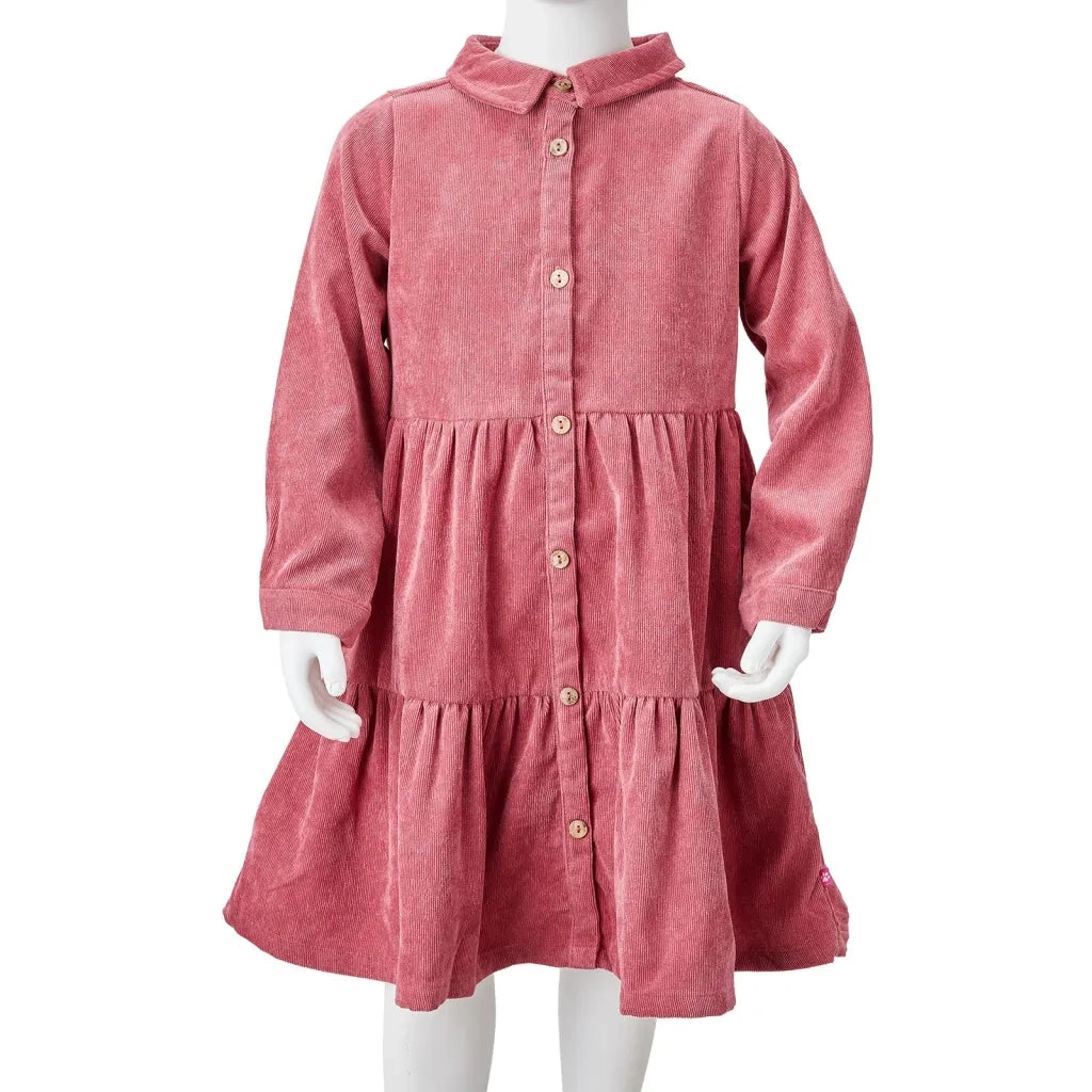 Abito da Bambina con Maniche Lunghe in Velluto a Coste Rosa Antico 128 CFW7778134