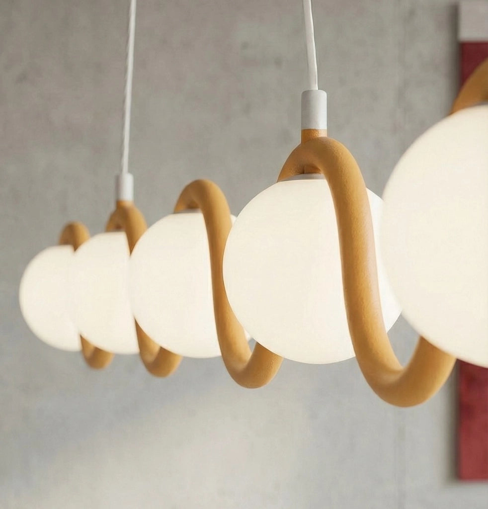 Lampada sospesa SINUS ondulata 5xG9 arancio-bianca