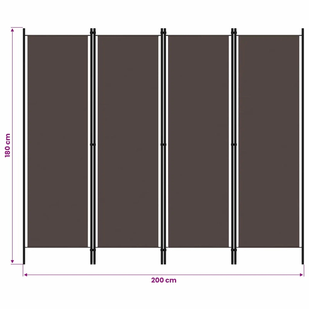 Paravento a 4 Pannelli Marrone 200x180 cm 320720
