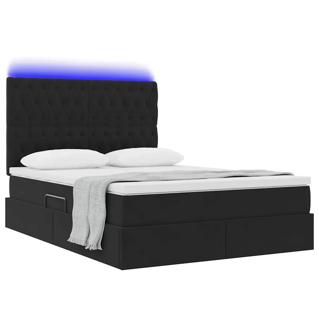 Letto con contenitore e LED con led Nero 140 x 190 cm Velluto