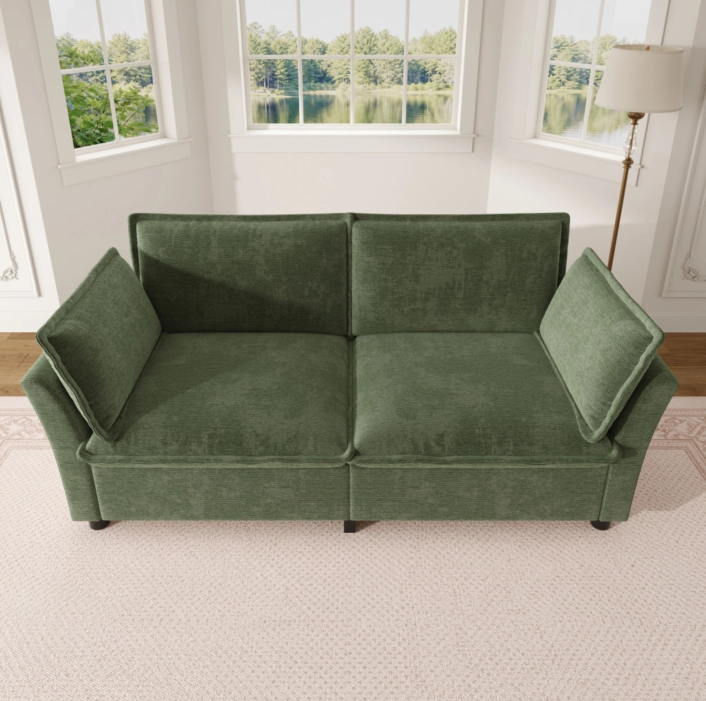 Divano 2 posti modulare 155 x 81 x 87 cm in chenille verde con 2 cuscini
