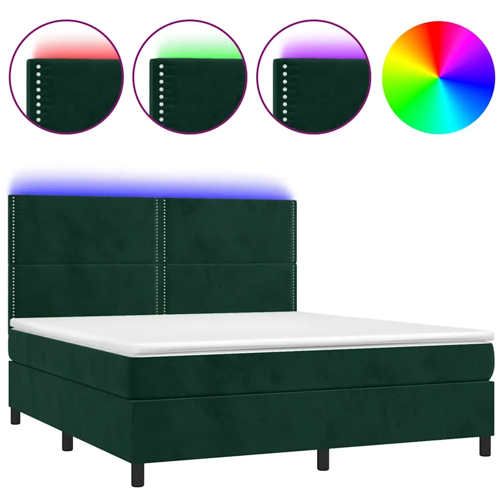 Letto a Molle con Materasso e LED Verde Scuro 180x200cm Velluto 3136080