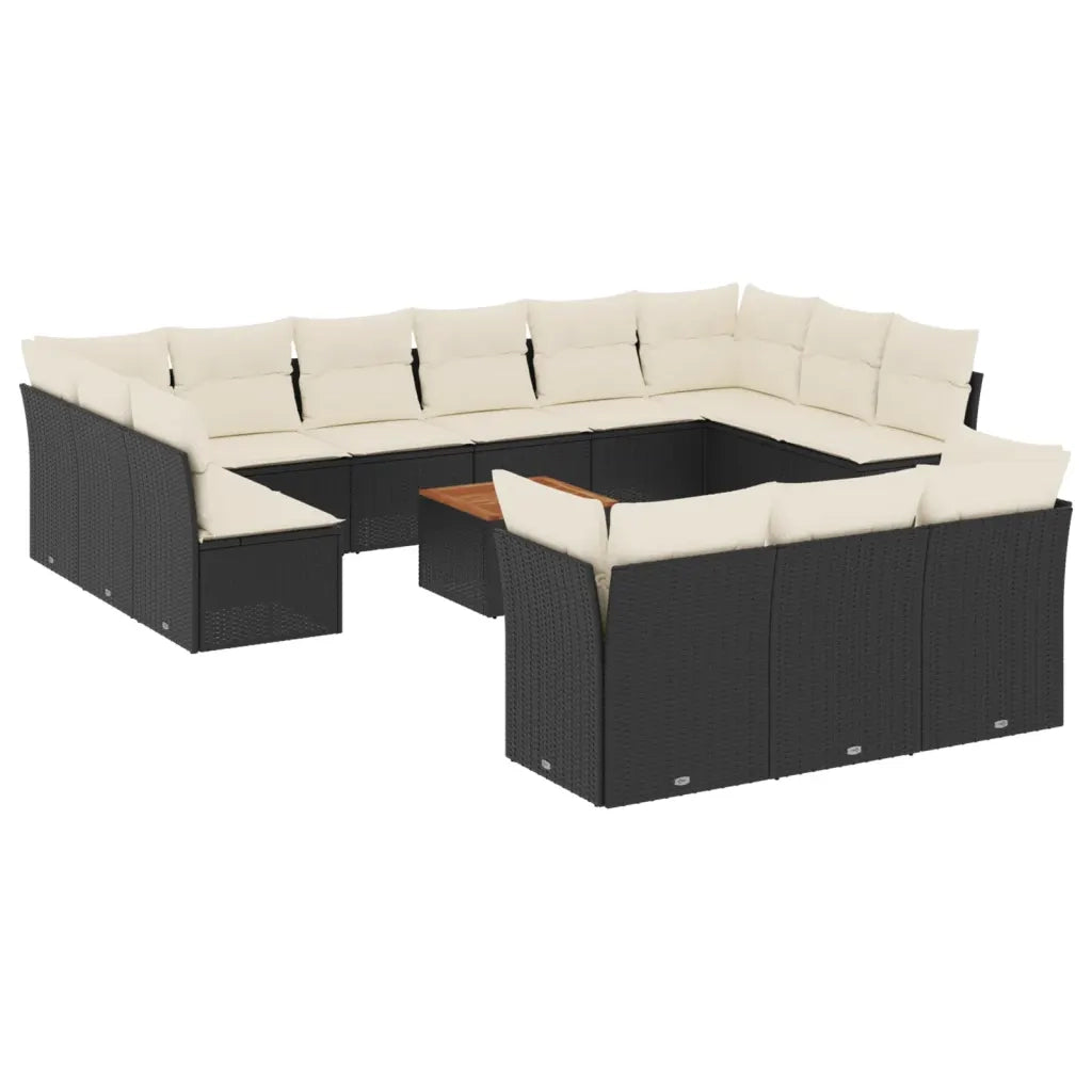 Set Divani da Giardino 14pz con Cuscini in Polyrattan Nero 3223921
