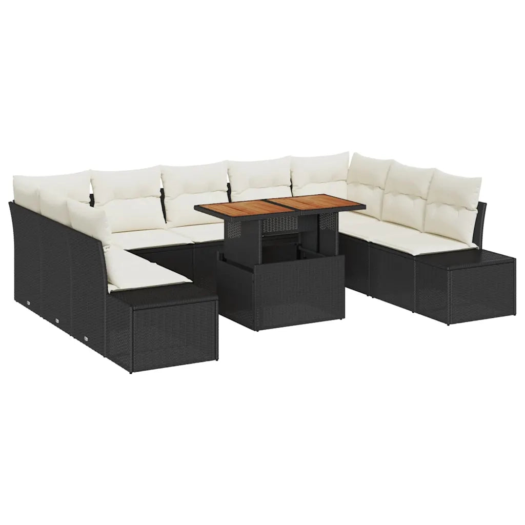 Set da Pranzo per Giardino con cuscino 10 pcs Nero e Crema