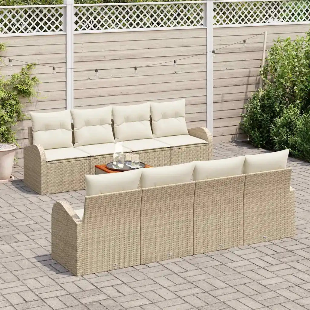Set Divano da Giardino 9 pcs Beige e Crema polyrattan