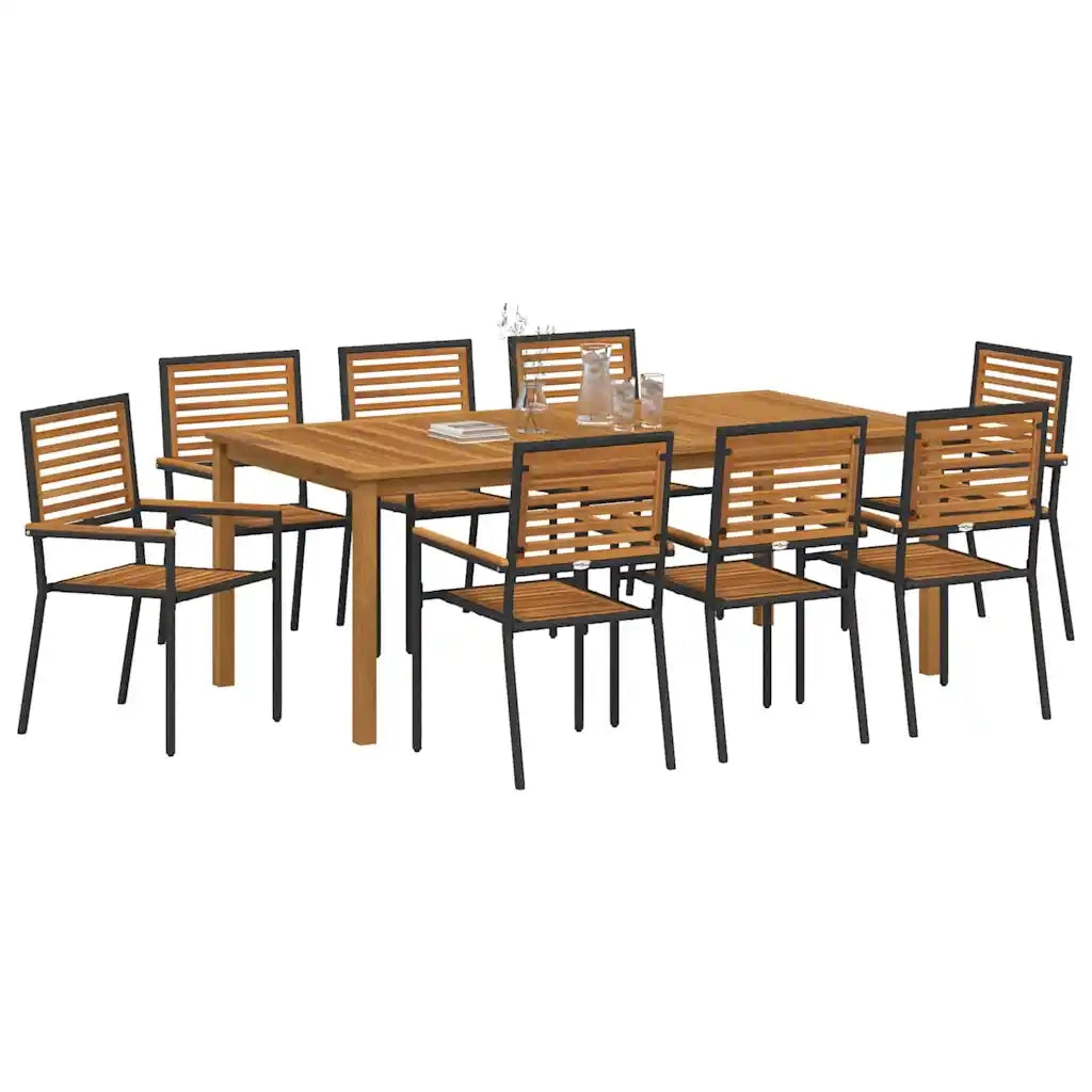 Set da Pranzo per Giardino 9 pcs Nero Legno di Acacia Massello