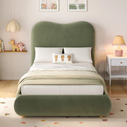 Letto imbottito per bambini con contenitore, rete a doghe, velluto verde